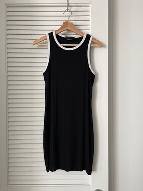 Classic Black Maternity Tank Dress with White Trim